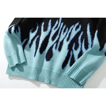 Oversized Y2K Grunge Flame Knitted Pullover - Stylish & Versatile