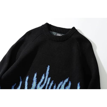 Oversized Y2K Grunge Flame Knitted Pullover - Stylish & Versatile