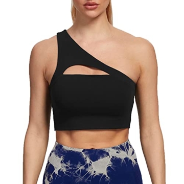 Aoxjox Women's Workout Sports Bras Fitness Gym Olivia Asymmetric One Shoulder Padded Bra Yoga Crop T...
