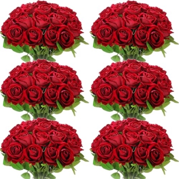 50 Pcs Artificial Rose Flower Realistic Silk Roses with Stem Bouquet of Flowers Plastic Flowers Real...