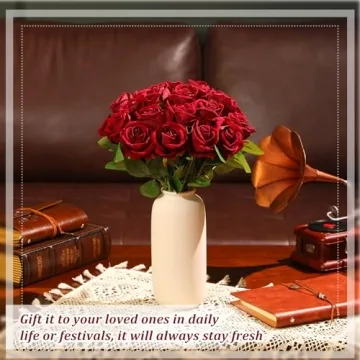 50 Pcs Burgundy Artificial Roses for Home and Weddings