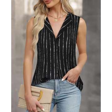 Unixseque Ladies Sleeveless Blouse,Black Dress Shirt for Junior Summer Chiffon Tunics Tanks Tops for Leggings Polyester Dressy Office Cami Sheer Casual Work Professional Fashion Black