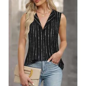 Unixseque Ladies Sleeveless Blouse,Black Dress Shirt for Junior Summer Chiffon Tunics Tanks Tops for Leggings Polyester Dressy Office Cami Sheer Casual Work Professional Fashion Black