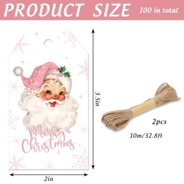 Whaline Merry Christmas Gift Tags - 100Pcs Santa Snowflake Labels