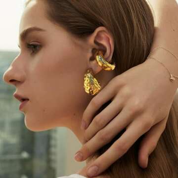 6 Pairs Chunky Gold Silver Ear Cuffs Earrings for Women Non Piercing 14K Gold Plated Chunky Round Huggie Minimalism Earrings for Women Ear Cartilage Clip Jewelry Gift (6 Pairs Gold Ear Cuffs)