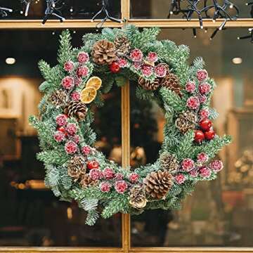 Asikkon Red Berry Stems Floral Pine Cones Christmas Artificial Pine Branches Evergreen Branch Berries Décor 10PCS Holiday Floral Picks Holly Stem for Decoration DIY Christmas Craft Wreath Decoration