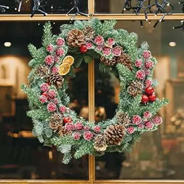 Asikkon Red Berry Stems Floral Pine Cones Christmas Artificial Pine Branches Evergreen Branch Berries Décor 10PCS Holiday Floral Picks Holly Stem for Decoration DIY Christmas Craft Wreath Decoration