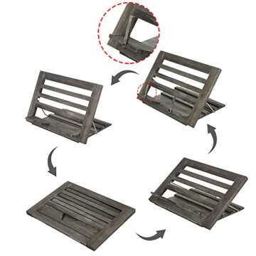 MyGift Rustic Gray Wood Cookbook Stand - Adjustable and Foldable Reading Book Recipe Binder & Tablet...