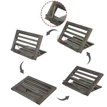 MyGift Rustic Gray Wood Cookbook Stand - Adjustable and Foldable Reading Book Recipe Binder & Tablet...