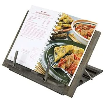Rustic Adjustable Wooden Cookbook Stand for Kitchen Use