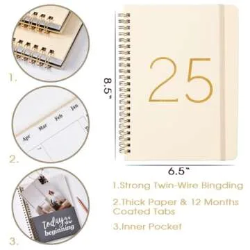 2025 Planner - 2025 Weekly Monthly Planner from January 2025 - December 2025, 6.4" x 8.5" Calendar Planner with Tabs, Inner Pocket