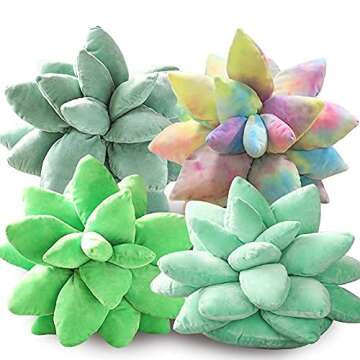 3D Succulents Cactus Pillow, Succulent Plush Pillow, Cute Plant Throw Pillow, Novelty Green Flower Pillow for Garden or Green Lovers, Home Bedroom Room Decoration (10 Inches/25cm, Dark Green)