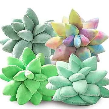 3D Succulents Cactus Pillow, Succulent Plush Pillow, Cute Plant Throw Pillow, Novelty Green Flower Pillow for Garden or Green Lovers, Home Bedroom Room Decoration (10 Inches/25cm, Dark Green)