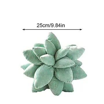 3D Succulents Cactus Pillow, Succulent Plush Pillow, Cute Plant Throw Pillow, Novelty Green Flower Pillow for Garden or Green Lovers, Home Bedroom Room Decoration (10 Inches/25cm, Dark Green)