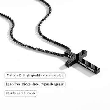 Lydow Cross Necklace - American Flag Design, Bible Verse Pendant for Men & Boys