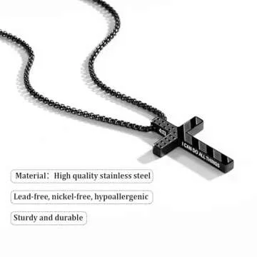 Lydow Cross Necklace - American Flag Design, Bible Verse Pendant for Men & Boys