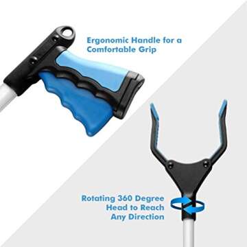 Grabber Reacher Tool, Reacher Grabber, Grabber Tool for Elderly, 32" Foldable Litter Picker, Garden Grabber, Arm Extension, Lightweight Mobility Aid, Extender Gripper Tool (Blue) (2 Pack)