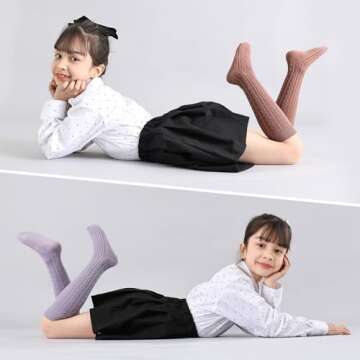 MINI PANDA 5 Pairs knee Socks for Toddler Girls, Baby Girls High Cute Long Socks