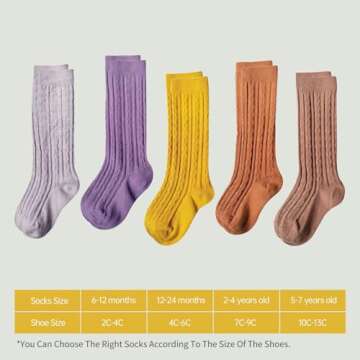 MINI PANDA 5 Pairs knee Socks for Toddler Girls, Baby Girls High Cute Long Socks
