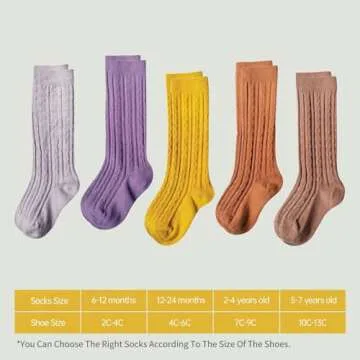 MINI PANDA 5 Pairs knee Socks for Toddler Girls, Baby Girls High Cute Long Socks