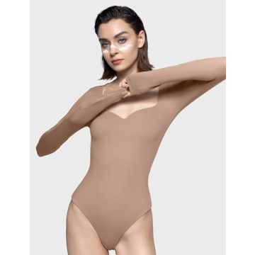 PUMIEY Women's Sweetheart Neck Bodysuit - Soft & Stylish