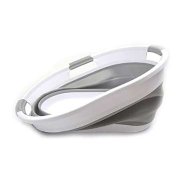 'SAMMART Set of 2-36L(9.5 gallon) Collapsible Oval Laundry Basket-Foldable Storage Container-Portable Washing Bin-Space Saving Hamper-Pet Bath Tub, Water capacity:27L(7.1 gallon) (2, Grey)