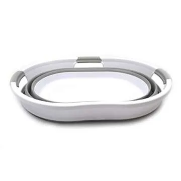 'SAMMART Set of 2-36L(9.5 gallon) Collapsible Oval Laundry Basket-Foldable Storage Container-Portable Washing Bin-Space Saving Hamper-Pet Bath Tub, Water capacity:27L(7.1 gallon) (2, Grey)