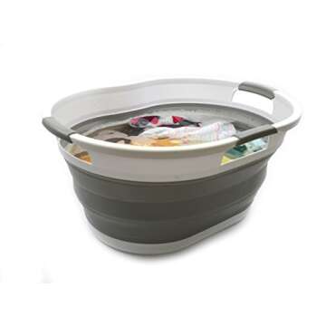 'SAMMART Set of 2-36L(9.5 gallon) Collapsible Oval Laundry Basket-Foldable Storage Container-Portable Washing Bin-Space Saving Hamper-Pet Bath Tub, Water capacity:27L(7.1 gallon) (2, Grey)