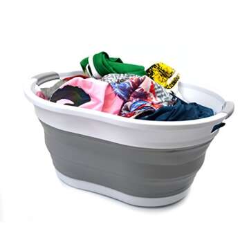 'SAMMART Set of 2-36L(9.5 gallon) Collapsible Oval Laundry Basket-Foldable Storage Container-Portable Washing Bin-Space Saving Hamper-Pet Bath Tub, Water capacity:27L(7.1 gallon) (2, Grey)