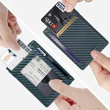 Travelambo Front Pocket Minimalist Leather Slim Wallet RFID Blocking Carbon Fiber Texture(Blue)