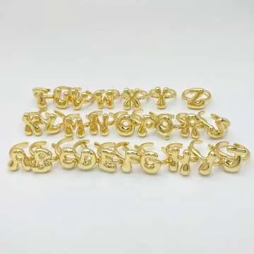 Bubble Initial Ring For Women ，Dainty Balloon Letter Rings 14k Gold Plated Open Adjustable Unique Gift Jewelry (Gold letter N)