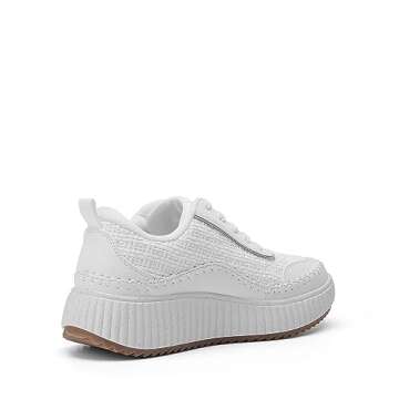 DREAM PAIRS Women Chunky City Tweed Comfortable Casual Platform Fashion Sneaker,Size 8.5,White,SDFN2...
