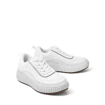DREAM PAIRS Women Chunky City Tweed Comfortable Casual Platform Fashion Sneaker,Size 8.5,White,SDFN2379W
