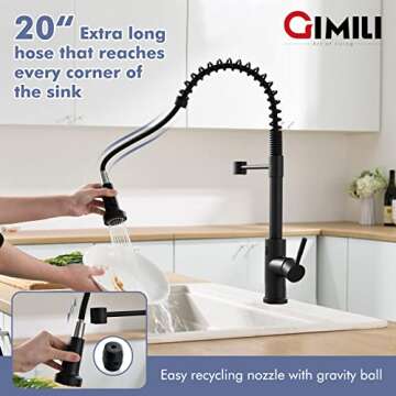 GIMILI Matte Black Touchless Kitchen Faucet Motion Sensor Activated Smart Hands Free Kitchen Faucets with Pull Down Sprayer Single Handle Spring Kitchen Sink Faucet