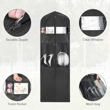 Zilink 72" Wedding Dress Garment Bag Dress Bags for Gowns Bridal Dress Travel Bag with 12”Gusseted and Accessory Pockets for Wedding Dress, Puffy Gowns [Upgraded Version]