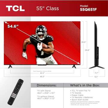 TCL 55-Inch Class Q65 QLED 4K Smart TV with Fire TV (55Q651F, 2024 Model), Dolby Vision, HDR PRO+, D...