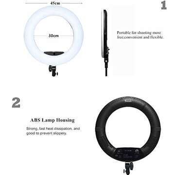 yidoblo 18' Bicolor Dimmable LED Ring Light Kit Selfie Light for Cellphone,Camera/Ipad Tripod Stand ...
