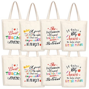 SAIWEILAI ONLINE 8 Pieces Teacher Canvas Totes Bag Teacher Appreciation Gifts Thank You Teacher Bags...