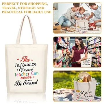 SAIWEILAI 8 Teacher Canvas Totes Bag Appreciation Gifts