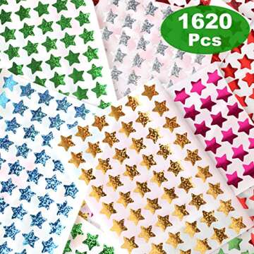 1620 Pack, 6 Colors, Holographic Small Star Stickers for Kids Reward, Behavior Chart, School Classro...