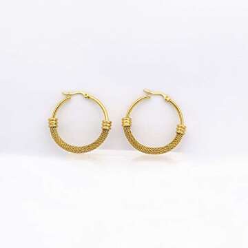 Women's Gold Plated Titanium Steel Mesh Hoop Earring 3.8cm
