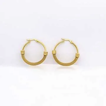 Women's Gold Plated Titanium Steel Mesh Hoop Earring 3.8cm