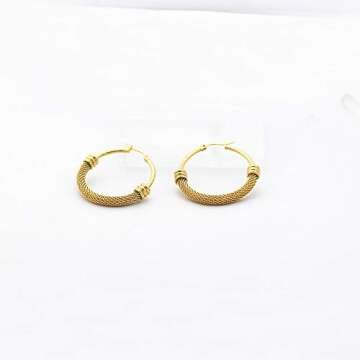Women's Gold Plated Titanium Steel Mesh Hoop Earring 3.8cm