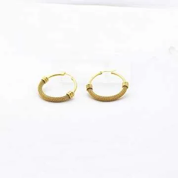 Women's Gold Plated Titanium Steel Mesh Hoop Earring 3.8cm