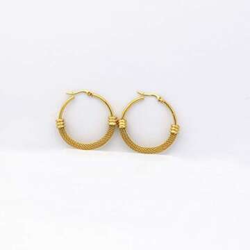 Women's Gold Plated Titanium Steel Mesh Hoop Earring 3.8cm