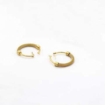 Women's Gold Plated Titanium Steel Mesh Hoop Earring 3.8cm