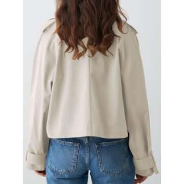 Tankaneo Womens Cropped Trench Coat Lapel Double Breasted Short Jacket Outwear