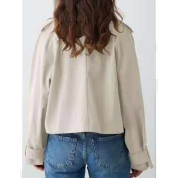 Tankaneo Womens Cropped Trench Coat Lapel Double Breasted Short Jacket Outwear