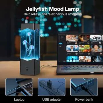 SENCU Gifts for Adults Kids, Multi-Color Jellyfish Lamp, USB Powered Aquarium Night Lights with 3 Jellyfish,Office Room Desktop Decoration, Gifts for Christmas Birthdays Holidays (Black)