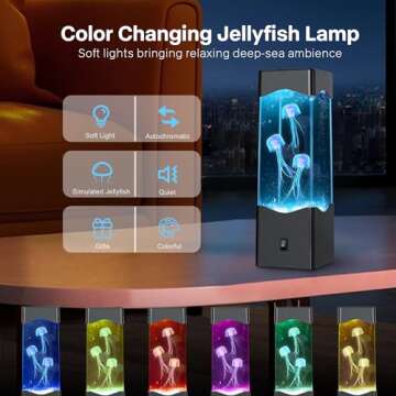 SENCU Gifts for Adults Kids, Multi-Color Jellyfish Lamp, USB Powered Aquarium Night Lights with 3 Jellyfish,Office Room Desktop Decoration, Gifts for Christmas Birthdays Holidays (Black)